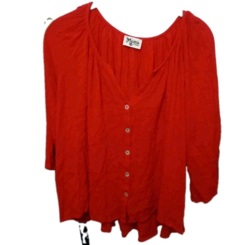 Women's Show Me Your Mumu Blouse Red XS Mid Sleeve Wrinkle Fabric Peasant